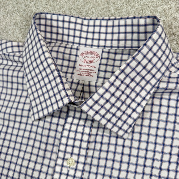 Brooks Brothers Other - Brooks Brothers Dress Shirt Mens 17.5 33 Blue White Check Non-Iron Traditional